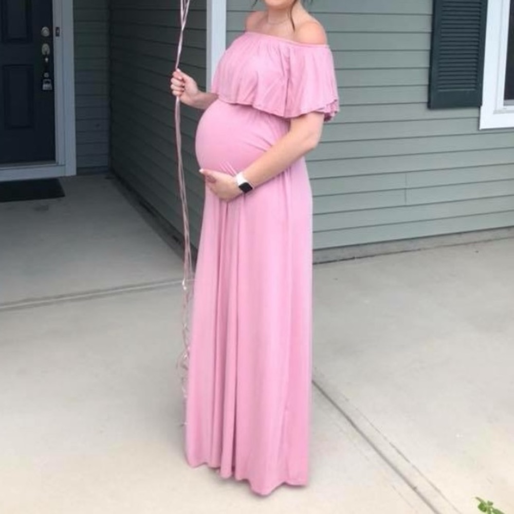 PinkBlush Maternity Off the Shoulders Maxi Dress in Light Pink